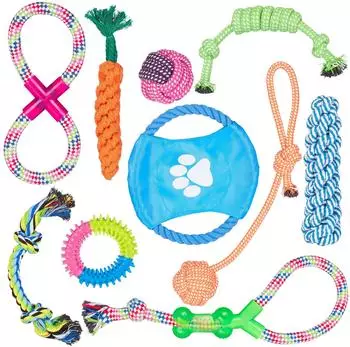 Relaxdays Hunde-Zerrspielzeug Set, Baumwolle, bunt, 10er-Pack