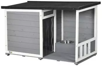 Pawhut Hundehütte mit 2 Fressnäpfen Veranda wetterbeständig BxTxH: 103x62x66 cm (D02-144V00GY)
