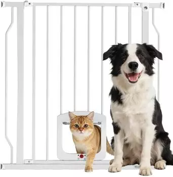 Pawhut Hundegitter mit Katzenklappe Weiß