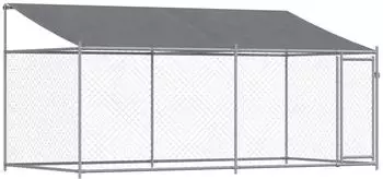 vidaXL Hundezwinger mit Dach und Tür grau verzinkt 4x2x2 m