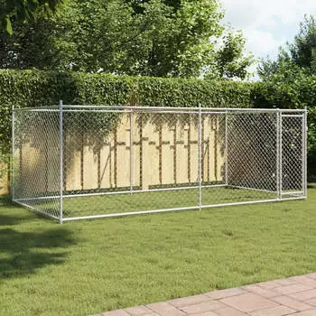 vidaXL Hundezwinger mit T&uuml;r grau verzinkt 4x2x1,5 m