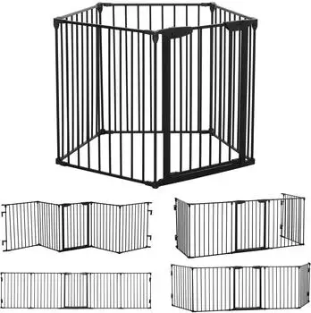 Pawhut 2 in 1 Welpenauslauf 5-tlg. 300 x 74,5 cm Metall Schwarz