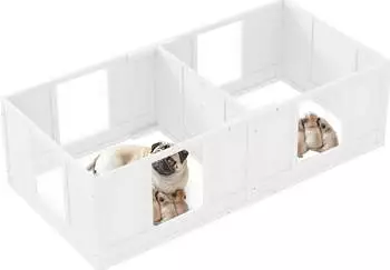 Pawhut Welpenauslauf mit 2-Raum-Design 164 x 80 x 48 cm Wei&szlig;