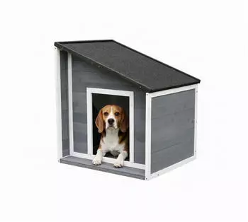 Relaxdays Hundeh&uuml;tte mit klappbarem Schr&auml;gdach anthrazit/wei&szlig;/grau