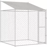 vidaXL Hundek&auml;fig mit Dach Silber 200 x 200 x 258 cm Stahl und PE