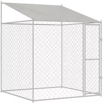 vidaXL Hundek&auml;fig mit Dach silber 200 x 200 x 258 cm