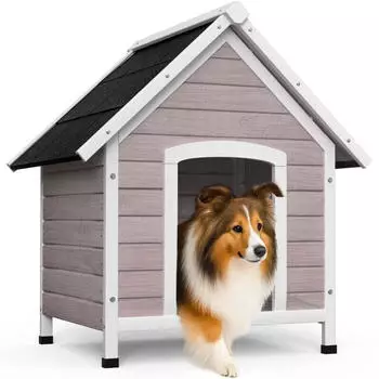 Vounot Outdoor Holz Hundehütte winterfest & isoliert grau