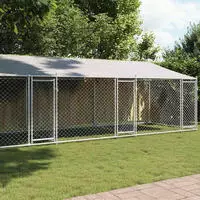 vidaXL Hundezwinger mit Dach und T&uuml;ren Grau 8x2x2 m Verzinkter Stahl