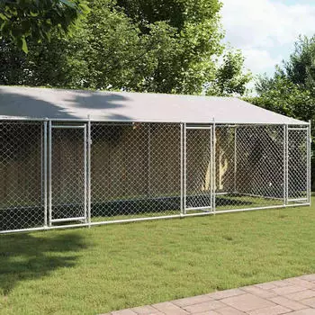 vidaXL Hundezwinger mit Dach und T&uuml;ren grau 8x2x2 m verzinkter Stahl