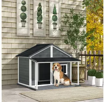 Pawhut Hundeh&uuml;tte aus Holz mit Terrasse