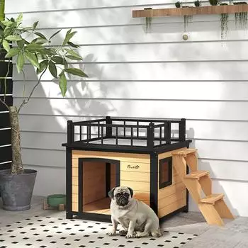 Pawhut Hundehaus mit Balkon & Treppe