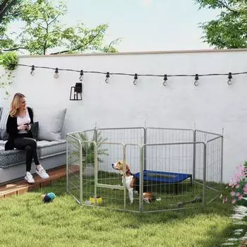 Pawhut Pet Playpen Stahl Welpenlaufstall silber 240 x 80 x 80 cm