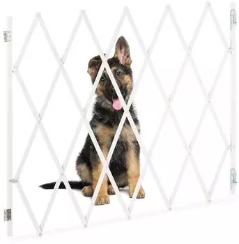 Relaxdays Hundeabsperrgitter, ausziehbar bis 130cm, 87,5-100cm hoch, Bambus, wei&szlig;