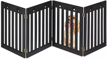 Relaxdays Hundeabsperrgitter 4-teilig, MDF, freistehend, 60x204cm, schwarz (10049177_46)