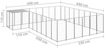 vidaXL Hundezwinger 15,73m² Stahl + Überdachung silbern (3082233)