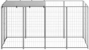 vidaXL Hundezwinger 2,42m² Stahl + Überdachung silbern (3082202)