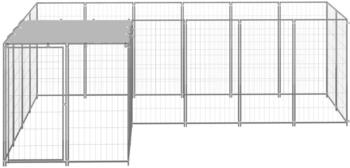 vidaXL Hundezwinger 4,84m² Stahl + Überdachung silbern (3082218)