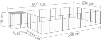 vidaXL Hundezwinger 19,36m² Stahl + Überdachung silbern (3082222)