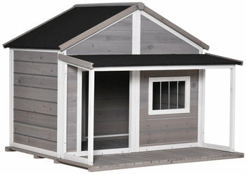 Pawhut Hundehütte mit Terrasse Asphaltdach 127x112cm grau