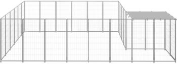 vidaXL Hundezwinger 12,1m² Stahl + Überdachung silbern (3082220)