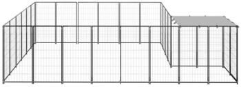 vidaXL Hundezwinger 12,1m² Stahl + Überdachung schwarz (3082213)