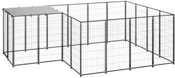 vidaXL Hundezwinger 6,05m² Stahl + Überdachung schwarz (3082205)