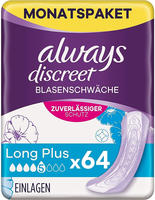 Always Discreet Inkontinenz-Einlagen Long Plus Monatspaket bei Blasenschw&auml;che, 64