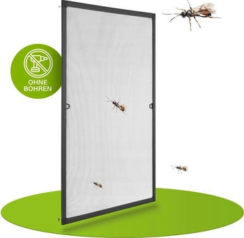 Juskys Fliegengitter f&uuml;r Fenster 100x120cm ohne Bohren grau