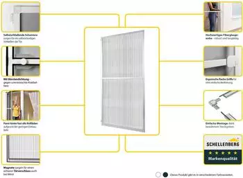 Schellenberg Tür PLUS Fliegengitter für Balkon- und Terrassentüren zum Bohren (1-St) mit Aluminiumrahmen 100 x 210cm erhältlich in schwarz oder weiß weiß