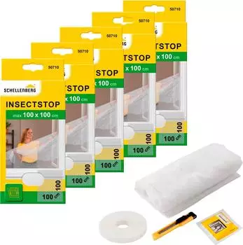 Schellenberg Fliegengitter-Gewebe f&uuml;r Fenster ohne bohren (Set 5-St) inkl. Befestigungsband 100 x 100 cm wei&szlig; anthrazit Wei&szlig; Gewebe: Wei&szlig;