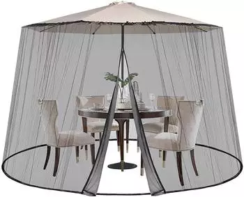 Sekey Moskitonetz für Sonnenschirm Verstellbares Insektenschutznetz (250-300 cm) Pavillon Fliegengitter Mückennetz mit Tür 2,5 m Höhe