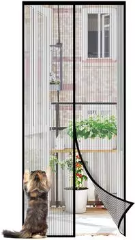 Sekey Fliegengitter Balkontür Magnet Insektenschutz Tür/Balkontür Ohne Bohren Klett-Magnet-Montage Katzensichere Verstärktes Polyester Anti-Reiß Verbreitertes Klebeband |90 x 200 cm schwarz