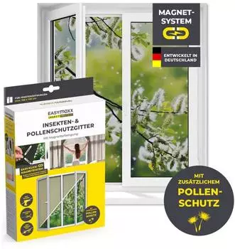 EASYmaxx Insekten& Pollenschutzgitter mit Magnetbefestigung f&uuml;r Fenster bis zu 130 x 150 cm