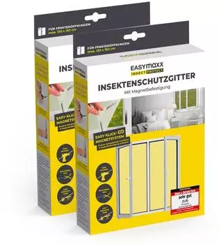 EASYmaxx Insektenschutzgitter mit Magnetbefestigung 2er-Set 130 x 150 cm wei&szlig;