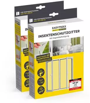 EASYmaxx Insektenschutzgitter mit Magnetbefestigung 110x130cm 2er-Set Weiß (16712)