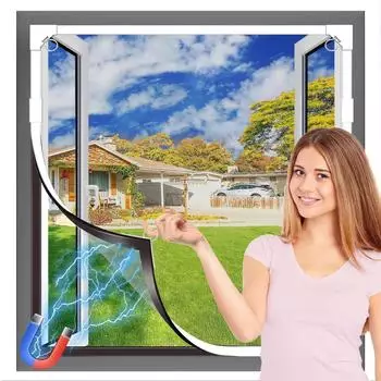 LuxusKollektion Magnetisches Fliegengitter 120x130cm, zuschneidbar, weißer Rahmen, graues Netz