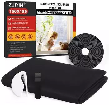 LuxusKollektion Fliegengitter Fenster 150x180cm, schwarz, zuschneidbar, 2er-Set