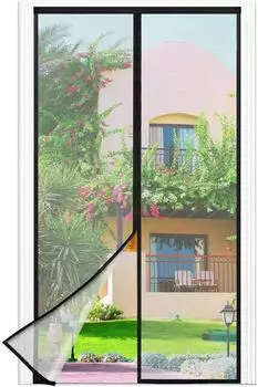 LuxusKollektion Fliegengitter Balkont&uuml;r Magnet, Klettband 3,8cm, ohne Bohren, 85x200cm, schwarz