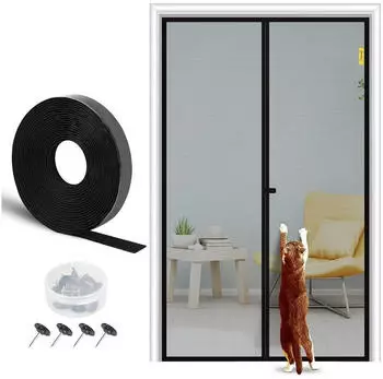 LuxusKollektion Fliegengitter T&uuml;r mit Magnetverschluss, schwarz, 75x210cm