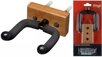 Stagg GUH-WN Gitarren-Wandhalter, rechteckige Holzbasis (GUH-WN REC)
