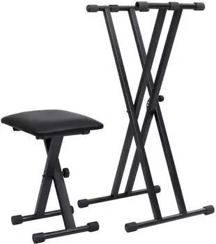 vidaXL Keyboard-St&auml;nder mit Hocker, doppelstrebig, schwarz (70097)