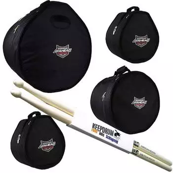 Ahead Armor ARSET-2 Drum Case Set 22x18/10x8/12x9/14x14 mit Schlagzeugstöcken (AR-SET2-KDDS)