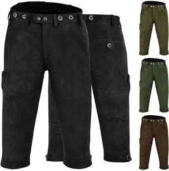 German Wear Jagd Lederhose Kniebundhose Nubuckleder schwarz