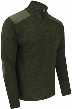 Percussion Jagdpullover Troyer olivgrün Ellenbogen Patches und Schulterbesätzen