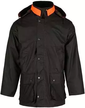 Romneys Wachsjacke mit Hasentasche, Signalstreifen und abnehmbarer Kapuze (110736) braun