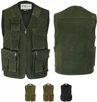 German Wear Jagdweste aus Nubuckleder 9-Taschen (VAR-19581) dunkelgrün