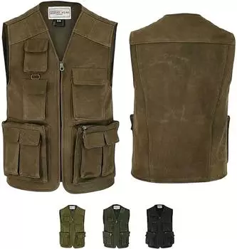 German Wear Jagdweste aus Nubuckleder 9-Taschen (GW650) dunkelbraun