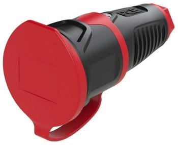 PCE Taurus2 Schutzkontaktkupplung Vollgummi mit Deckel IP54 schwarz/rot (2521-SR)