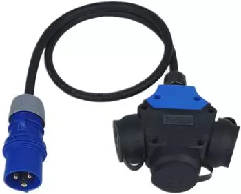 RoadEu CEE 16A 3-polig auf 3x Schuko Verteilerdose IP44 0,5m Kabel 3x2,5mm² (70844-05)