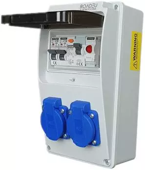 RoadEu Baustromverteiler 230V 2x Schuko, FI-Schutzschalter 40A, 2x C16A, LED IP44 (70834)